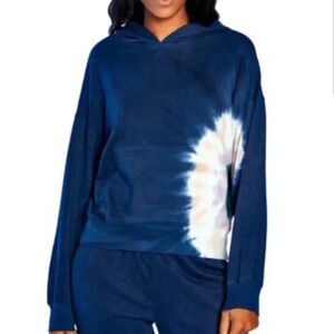 Wildfox Navy Hadley Sweater w/ Tie Dye Detail Hoodie Pullover Size Large Women's
